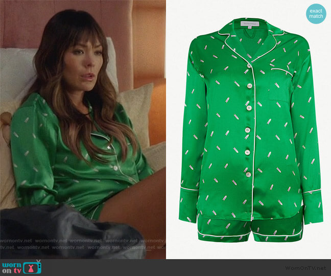 Olivia Von Halle Alba silk pyjama set worn by Camille (Lindsay Price) on Splitting Up Together