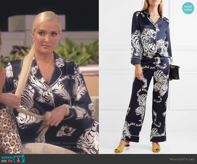 Olivia von Halle Lila Pajama Set worn by Erika Jayne on The Real Housewives of Beverly Hills