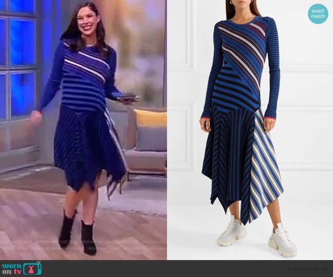 Opening Ceremony Asymmetric striped cotton-blend midi dress worn by Abby Huntsman on The View