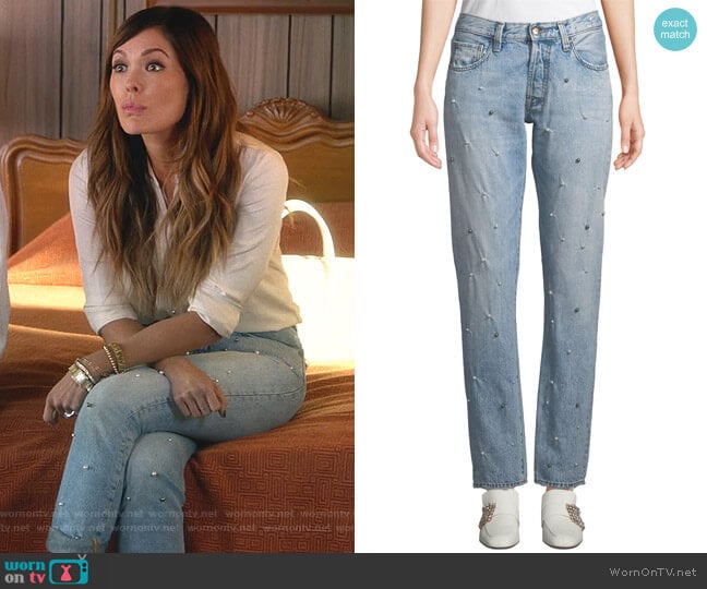 PRPS El Camino Tapered Boyfriend Jeans with Pearl Details worn by Camille (Lindsay Price) on Splitting Up Together