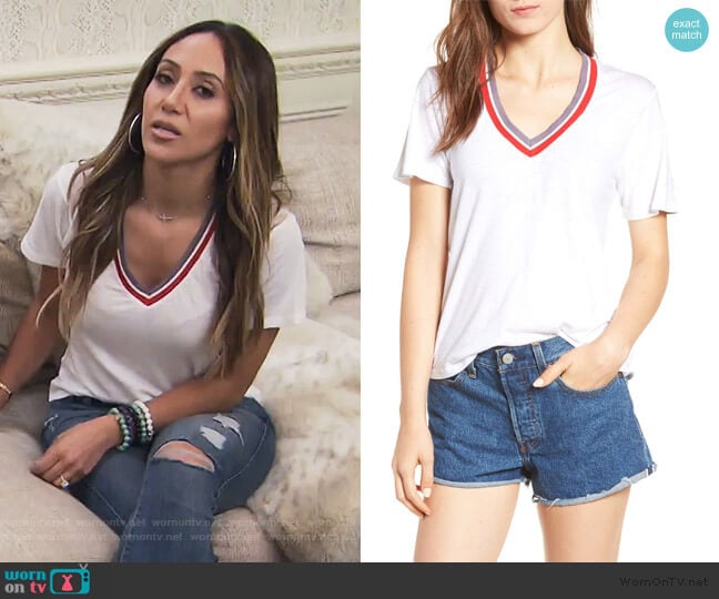 Project Social T Noah Banded V-neck Tee worn by Melissa Gorga on The Real Housewives of New Jersey