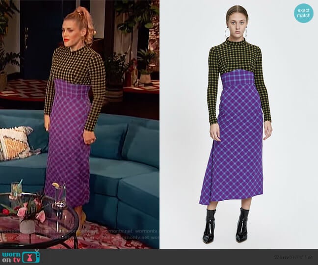 Rachel Comey Long Stretchy Plaid Converge Dress worn by Busy Philipps on Busy Tonight