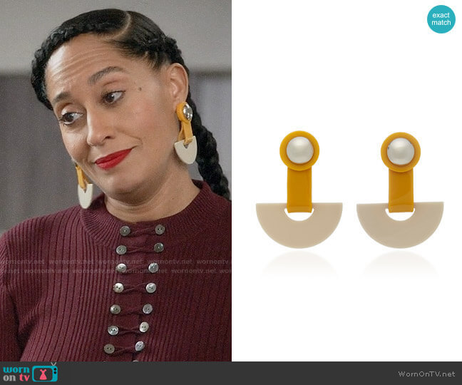 Rachel Comey Zora Earrings worn by Rainbow Johnson (Tracee Ellis Ross) on Black-ish
