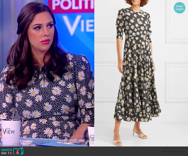 Rixo Kristen tiered floral-print cotton and silk-blend dress worn by Abby Huntsman on The View