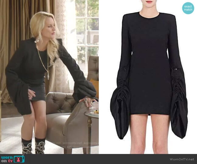 Saint Laurent Oversized-Sleeve Minidress worn by Alexis Carrington (Elaine Hendrix) on Dynasty