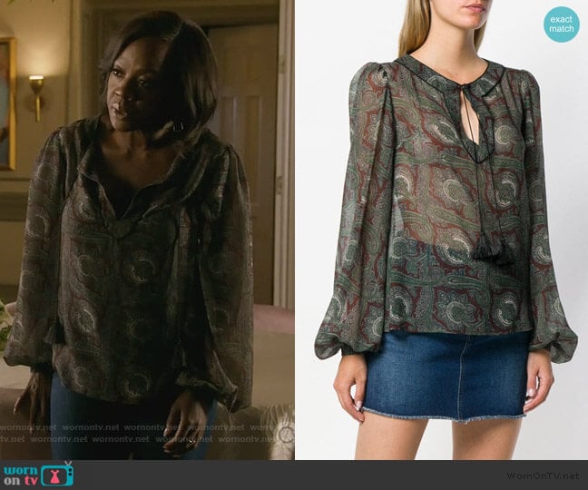 Saint Laurent Paisley Print Blouse worn by Annalise Keating (Viola Davis) on How to Get Away with Murder