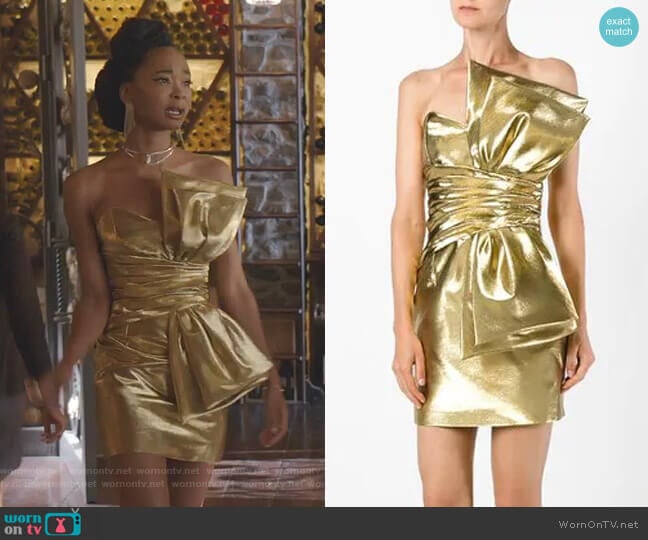 Saint Laurent Bow Mini Dress worn by Monica Colby (Wakeema Hollis) on Dynasty