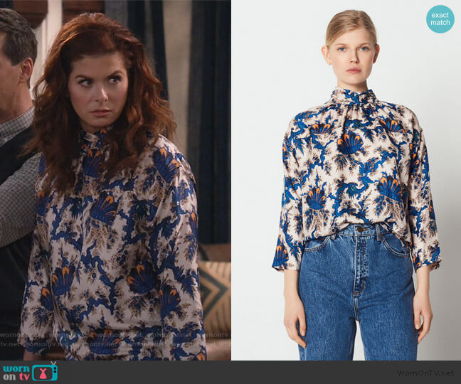 Sandro Liliane Silk Blouse worn by Grace Adler (Debra Messing) on Will and Grace