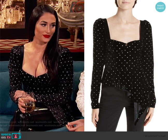 Self Portrait Asymmetrical Velvet Diamante Top