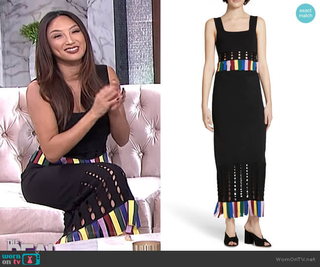 Staud Paradise Rainbow Fringe Crop Top worn by Jeannie Mai on The Real