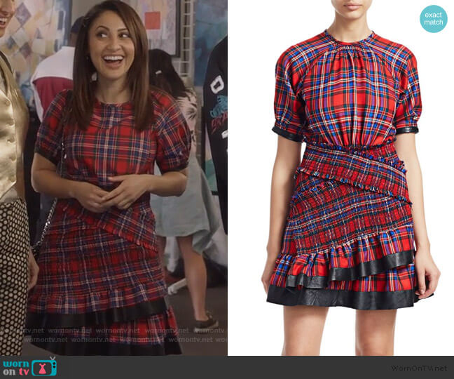 Tanya Taylor Nicole Plaid Ruffled Mini Dress worn by Ana Torres (Francia Raisa) on Grown-ish
