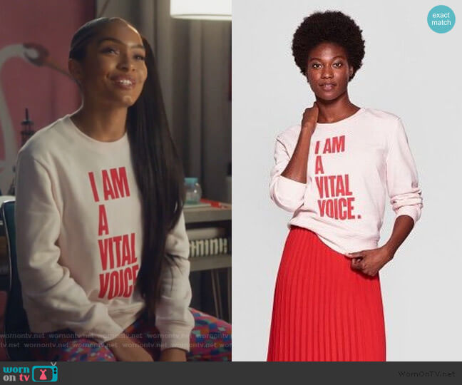 Target Vital Voices Sweatshirt worn by Zoey Johnson (Yara Shahidi) on Grown-ish