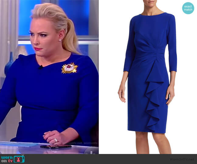 Teri Jon by Rickie Freeman Crepe Side Ruffle Sheath Dress worn by Meghan McCain on The View