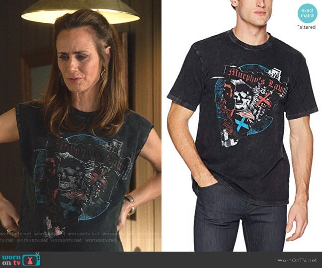 The Kooples Graphic T-Shirt with Skull and Punk Rock worn by Maya (Diane Farr) on Splitting Up Together
