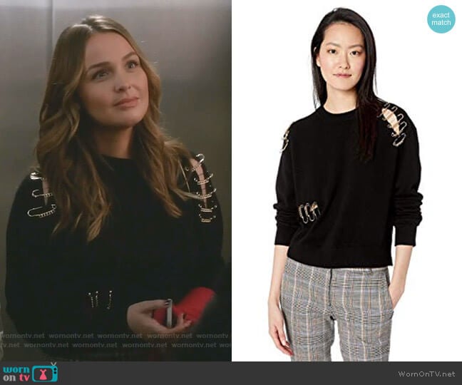 The Kooples Crewneck Sweater with Gold Safety Pin Details worn by Jo Wilson (Camilla Luddington) on Greys Anatomy