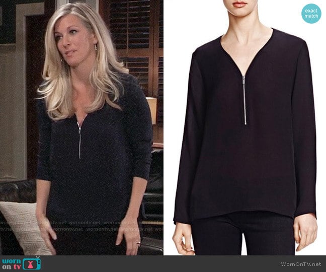 The Kooples Half Zip Silk Top worn by Carly Spencer (Laura Wright) on General Hospital