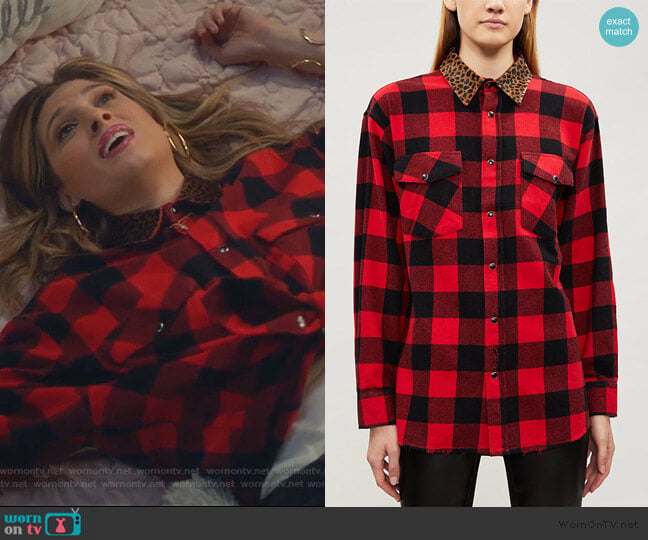 The Kooples Leopard-collar tartan cotton-flannel shirt worn by Nomi Segal (Emily Arlook) on Grown-ish