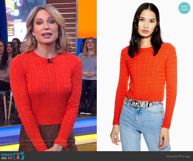 Topshop Cable Crop Jumper with Cashmere worn by Amy Robach on Good Morning America