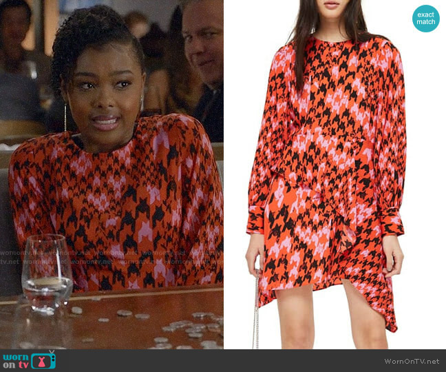 Topshop Houndstooth Asymmetrical Dress