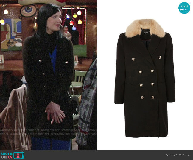 Topshop Nina Faux Fur Collar Double Breasted Coat worn by Tessa Porter (Cait Fairbanks) on The Young and the Restless
