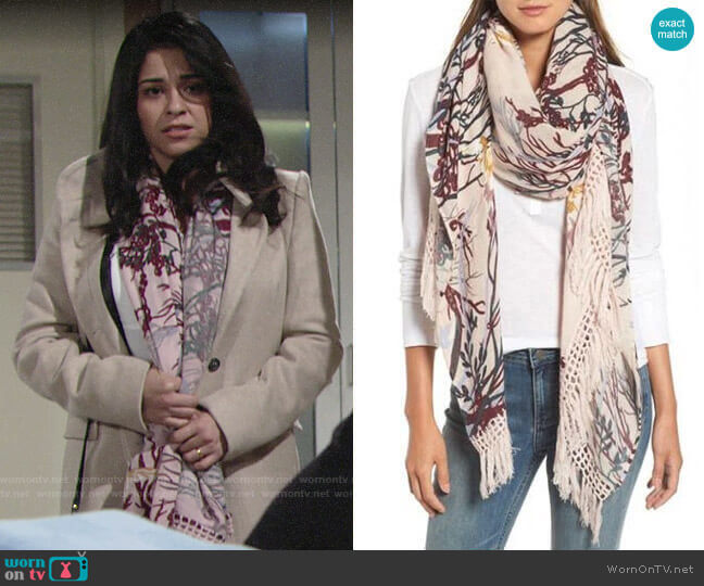 Treasure & Bond Foliage Forest Fringe Scarf worn by Mia Rosales (Noemi Gonzalez) on The Young and the Restless