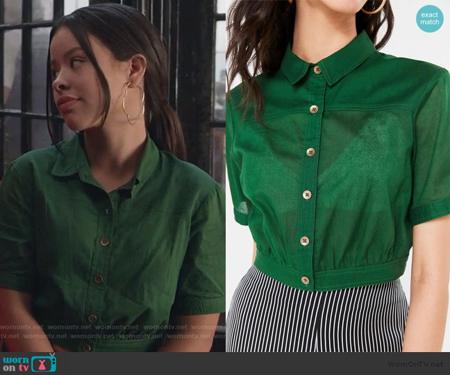 Urban Outfitters Lafayette Button-Down Crop Top worn by Mariana Foster (Cierra Ramirez) on Good Trouble