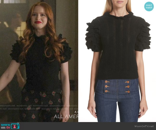 Ulla Johnson Amie Ruffle Sleeve Cashmere Sweater worn by Cheryl Blossom (Madelaine Petsch) on Riverdale