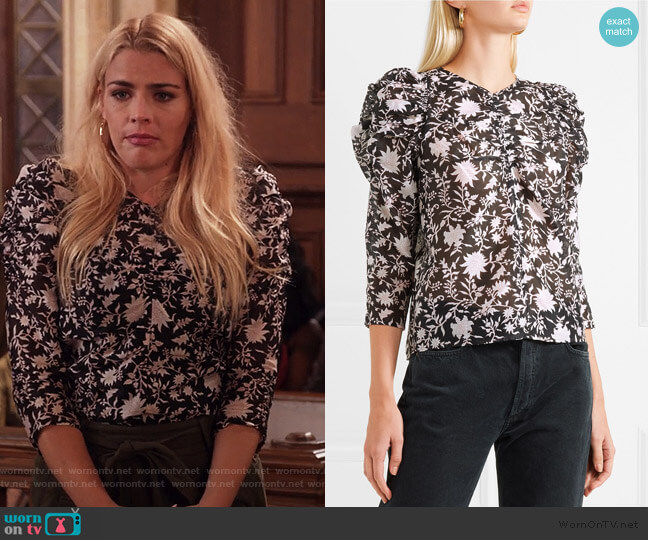Ulla Johnson Posey ruched floral-print cotton and silk-blend organza blouse