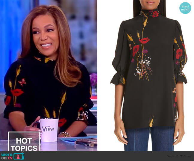 Valentino Floral Meadow Print Silk Crêpe de Chine Blouse worn by Sunny Hostin on The View