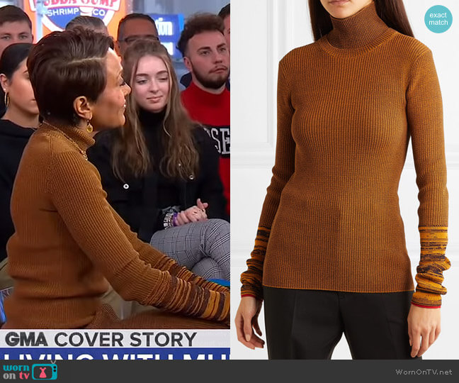 Victoria Beckham Cotton-Blend Turtleneck Sweater worn by Robin Roberts on Good Morning America