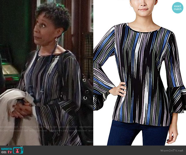 Vince Camuto Printed Bell-Sleeve Top worn by Stella Henry (Vernee Watson) on General Hospital