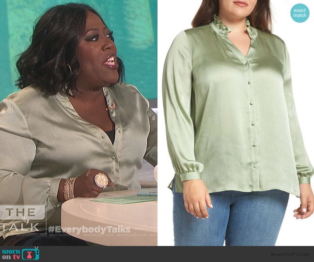 Vince Camuto Ruffle Neck Blouse worn by Sheryl Underwood on The Talk