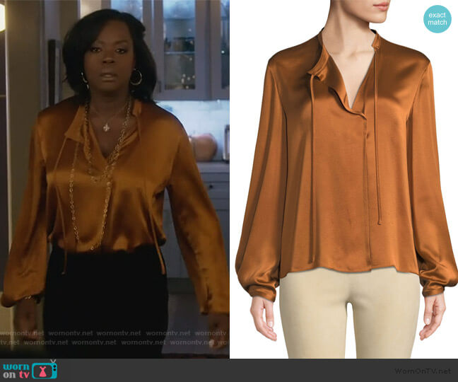Vince Silk Tie-Neck Long-Sleeve Popover Blouse worn by Annalise Keating (Viola Davis) on How to Get Away with Murder