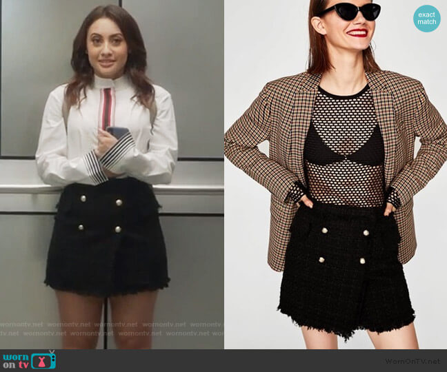 Zara Black Tweed Mini Skort with Gold Buttons worn by Ana Torres (Francia Raisa) on Grown-ish