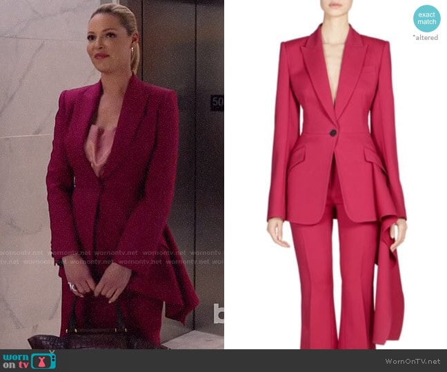 Alexander McQueen Drape-Detail One-Button Blazer worn by Samantha Wheeler (Katherine Heigl) on Suits