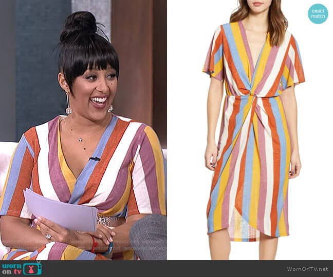 All in Favor Knot Front Midi Dress worn by Tamera Mowry on The Real