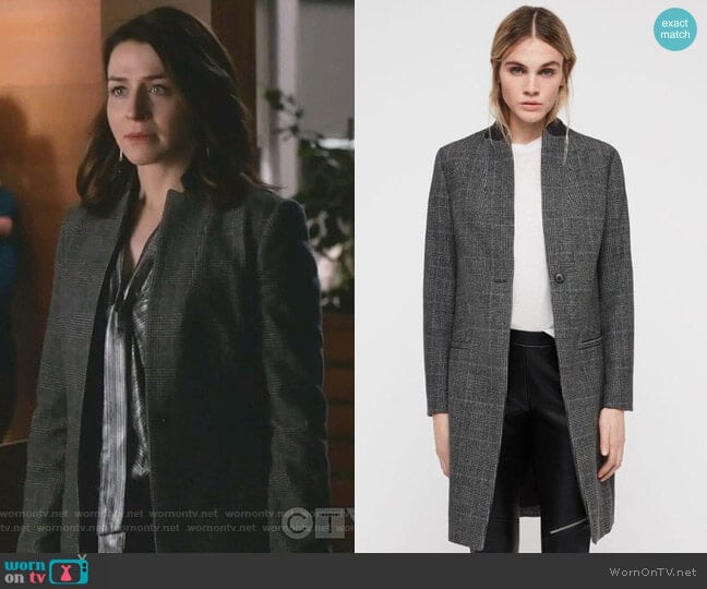 All Saints Leni Coat worn by Amelia Shepherd (Caterina Scorsone) on Greys Anatomy