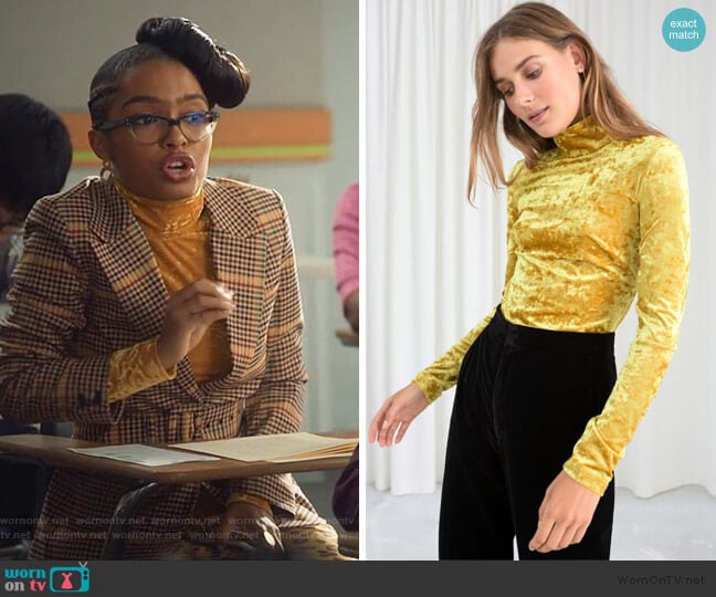 & Other Stories Stretch Velour Turtleneck worn by Zoey Johnson (Yara Shahidi) on Grown-ish