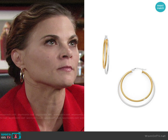 Aqua Double Hoop Earrings worn by Phyllis Newman (Gina Tognoni) on The Young and the Restless