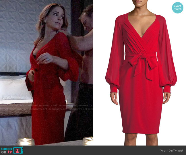 Badgley Mischka Blouson-Sleeve Faux-Wrap Dress worn by Olivia Falconeri (Lisa Lo Cicero) on General Hospital