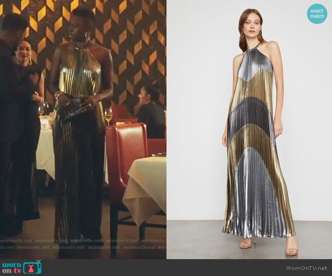 Bcbgmaxazria Metallic Colorblocked Pleated Gown worn by Mina Okafor (Shaunette Renee Wilson) on The Resident