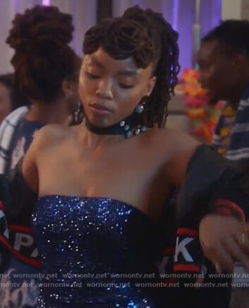Jazlyn’s black Ivy Park bomber jacket on Grown-ish