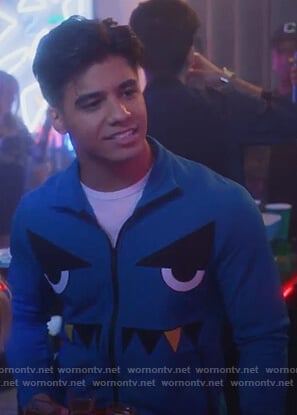 Vivek’s blue monster face track jacket on Grown-ish