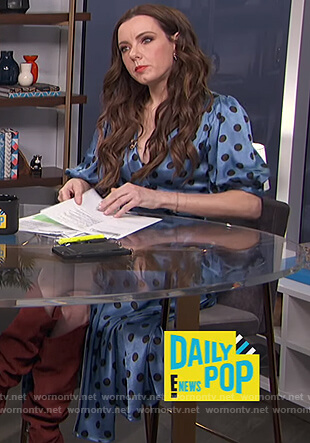 Melanie’s blue polka dot wrap dress on E! News Daily Pop