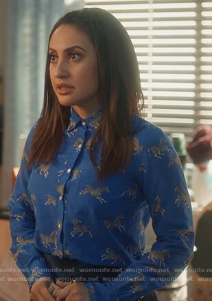 Ana’s blue zebra print shirt on Grown-ish