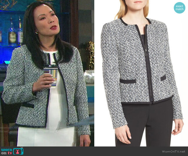 BOSS Kalaila Tweed Jacket worn by Melinda Trask (Laura Kai Chen) on Days of our Lives