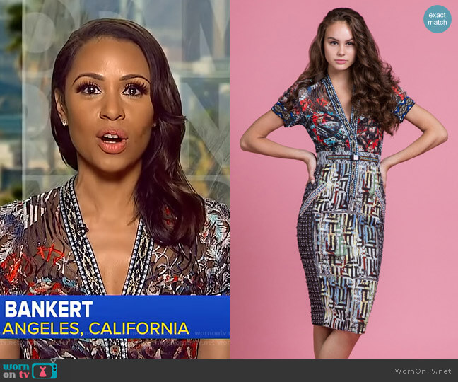 Byron Lars Beauty Mark Kandinsky Laser Cut Sheath worn by Adrienne Bankert on Good Morning America