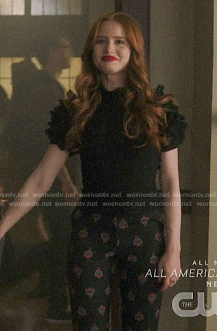 Cheryl’s black ruffled sleeve top on Riverdale