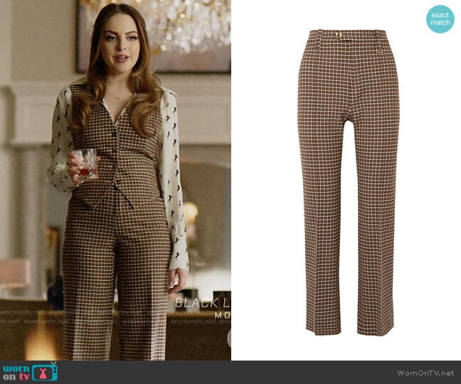 Chloe Cropped checked woven straight-leg pants worn by Fallon Carrington (Elizabeth Gillies) on Dynasty