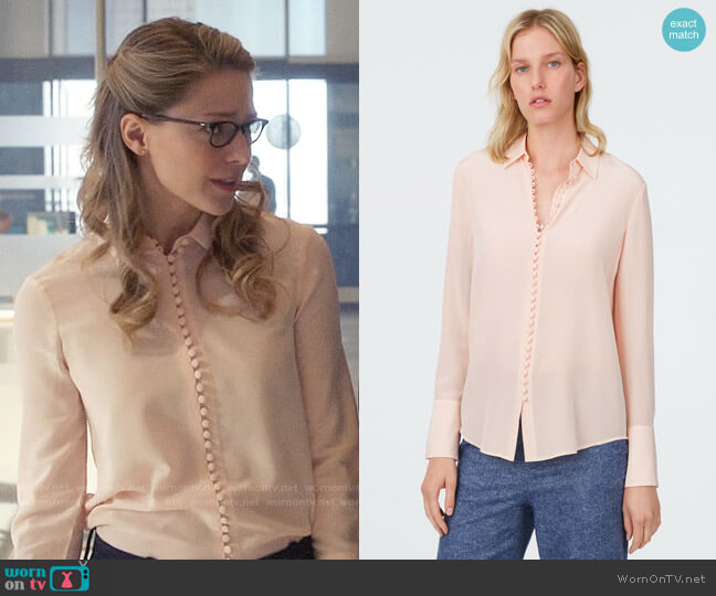 Club Monaco Helek Silk Shirt worn by Kara Danvers (Melissa Benoist) on Supergirl